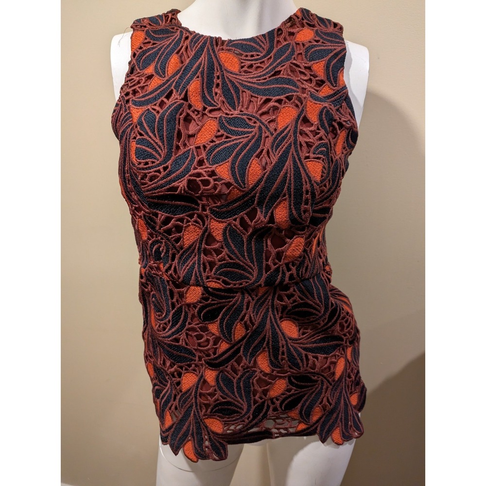 Ann Taylor Crochet Floral Sleeveless Top Blouse Red Lined Size 00p Petite EUC